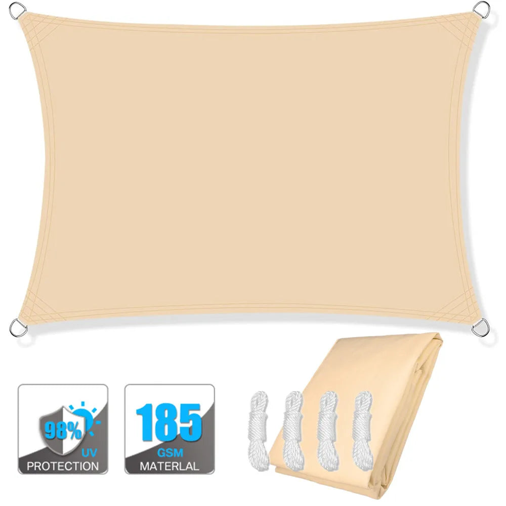 Water-resistant rectangular sun shade sail by ShadeGuard, UV protection, desert tan, includes mounting kit