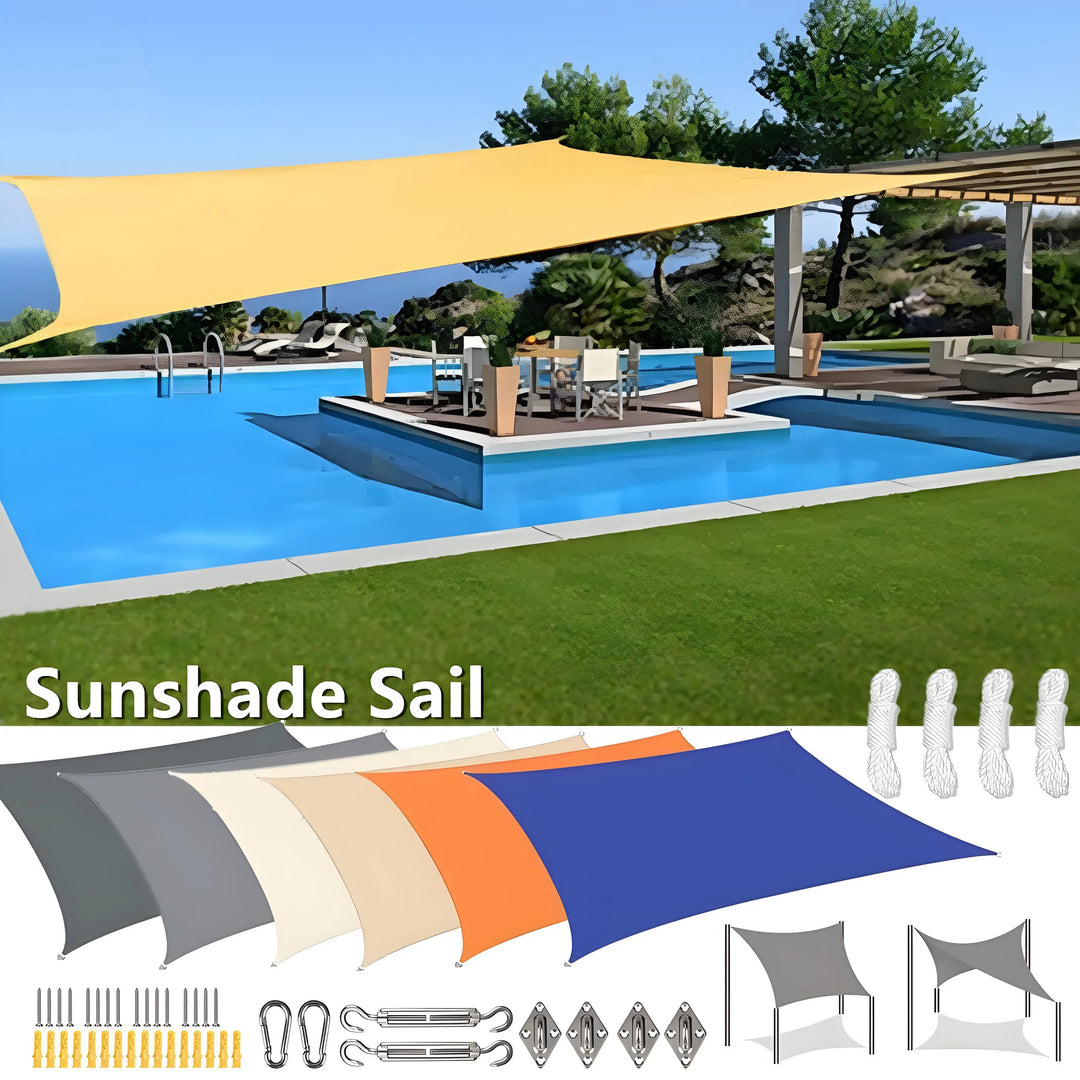 ShadeGuard rectangular sun shade sail, waterproof, for outdoor patio, blocks UV rays, light beige