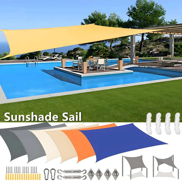 ShadeGuard rectangular sun shade sail, waterproof, for outdoor patio, blocks UV rays, light beige