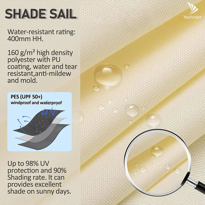 ShadeGuard rectangular sun shade, waterproof, for decks & gardens, provides excellent UV protection