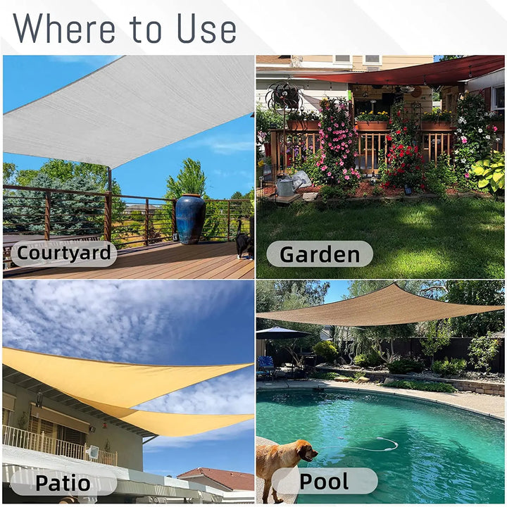 ShadeGuard waterproof rectangular sun shade sail, great for garden, UV protection, includes hardware