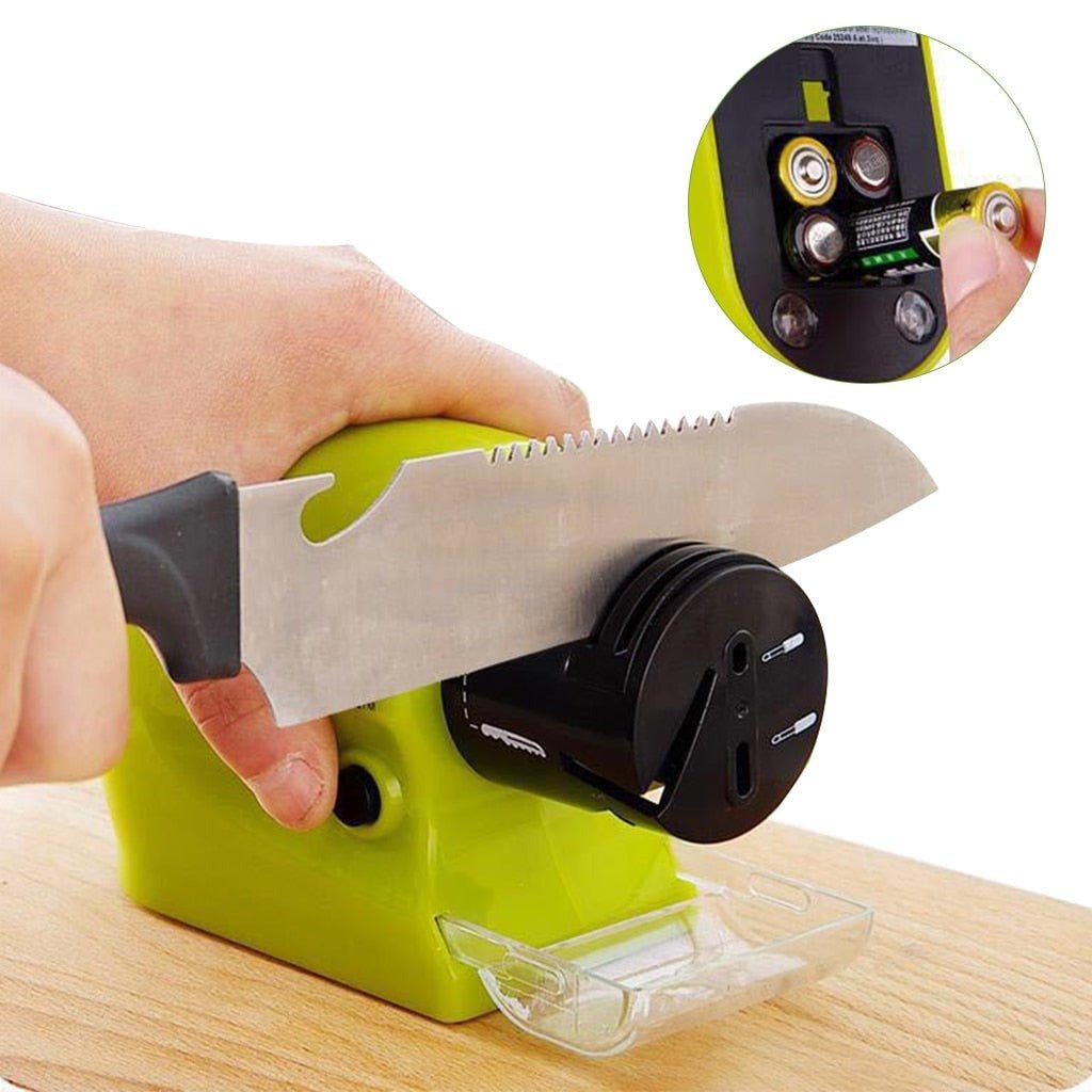 Versatile electric sharpener for kitchen knives, shears, and workshop blades. Keep all your tools razor sharp.