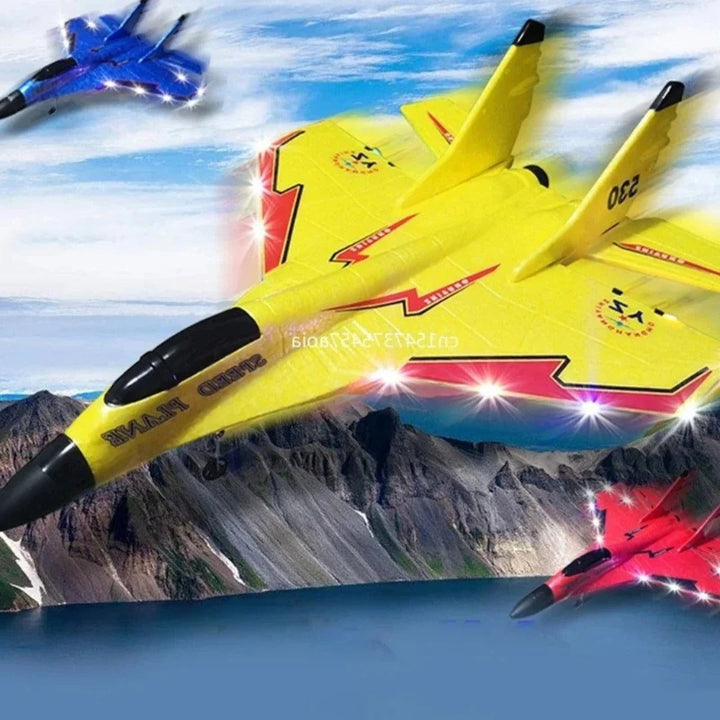 Kids' durable remote control airplane, shatter-resistant design ensures long-lasting outdoor flying fun. Easy to pilot.