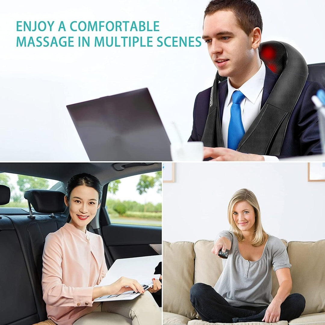 Ergonomic Shiatsu neck massager with infrared heat, providing targeted relief for stiff neck and shoulders.