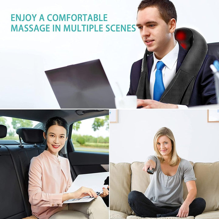 Ergonomic Shiatsu neck massager with infrared heat, providing targeted relief for stiff neck and shoulders.