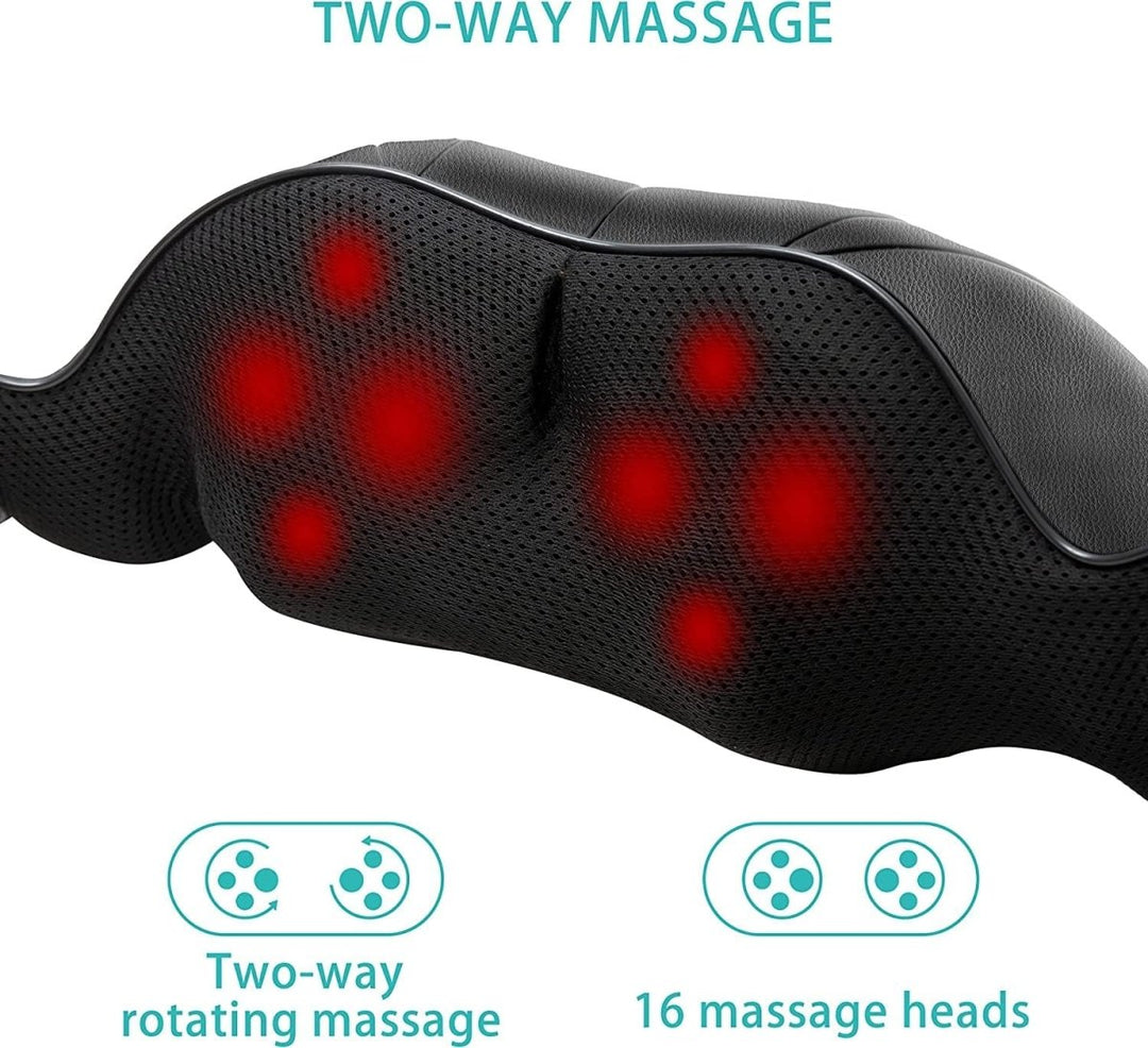 Portable Shiatsu massage cushion featuring infrared heat to alleviate muscle pain in back, neck, and legs.