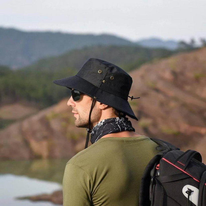 Side view of ShieldFlex Pro sun hat, showcasing its wide protective brim
