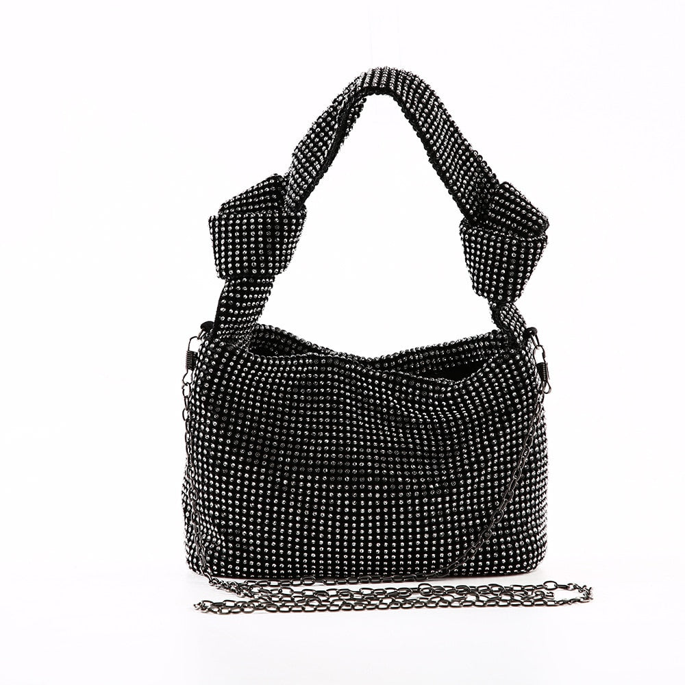 Sparkling rhinestone crossbody bag, an elegant women's handbag for special evening occasions.