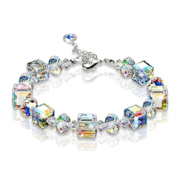 Shimmering women's cubic crystal bracelet, sterling silver, adjustable for a perfect fit.
