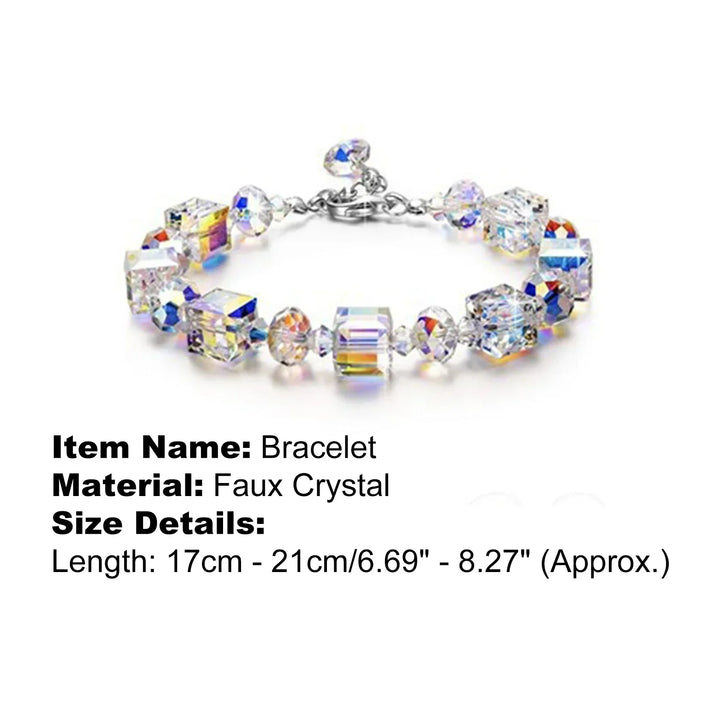 Adjustable silver crystal bracelet for women, featuring brilliant cubic zirconia, comfortable fit.