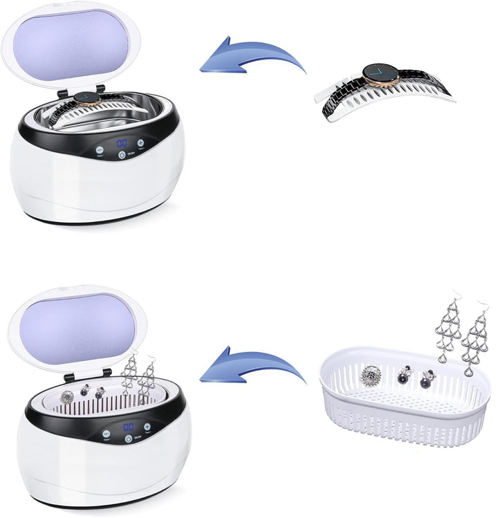 ShineMate ultrasonic jewelry cleaner with clear lid and control buttons