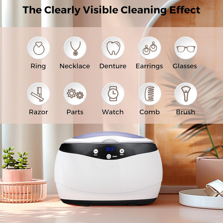 Jewelry and watch cleaner, 650ml, utilizing ultrasonic technology for deep clean
