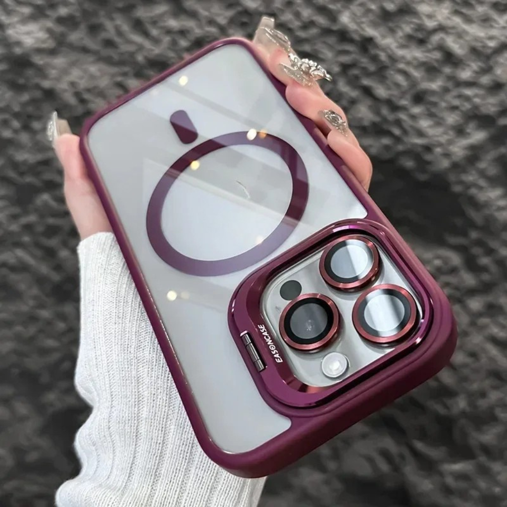 Accessory bundle: two shockproof magnetic phone cases with lens guards and kickstands for iPhone