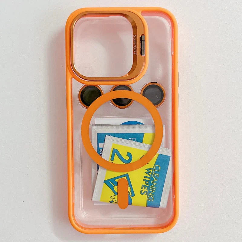 Slim shockproof case for iPhone, magnetic, with kickstand and camera protection, red color