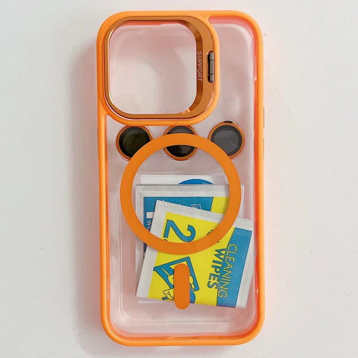Slim shockproof case for iPhone, magnetic, with kickstand and camera protection, red color