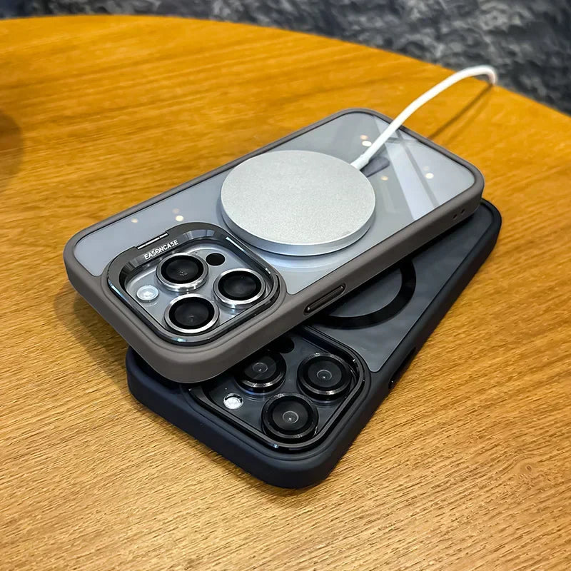 Durable phone case featuring magnetic mount, lens guard, and versatile stand for iPhone models