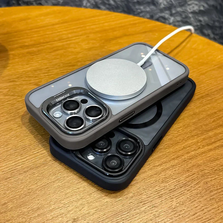 Durable phone case featuring magnetic mount, lens guard, and versatile stand for iPhone models