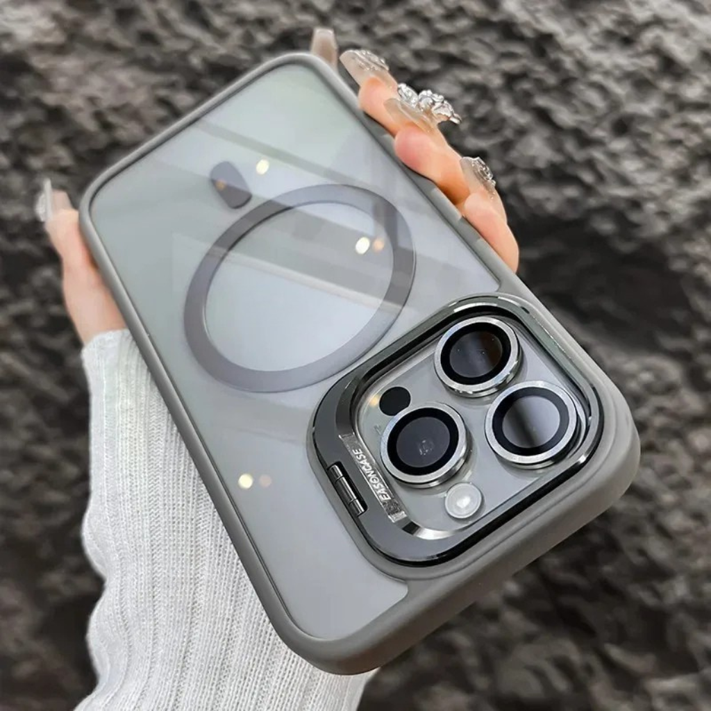 Wireless charging compatible shockproof magnetic phone case with glass lens guard for iPhone