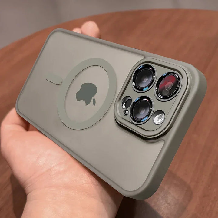 Two premium matte magnetic phone cases for iPhone, offering shock protection and MagSafe compatibility.