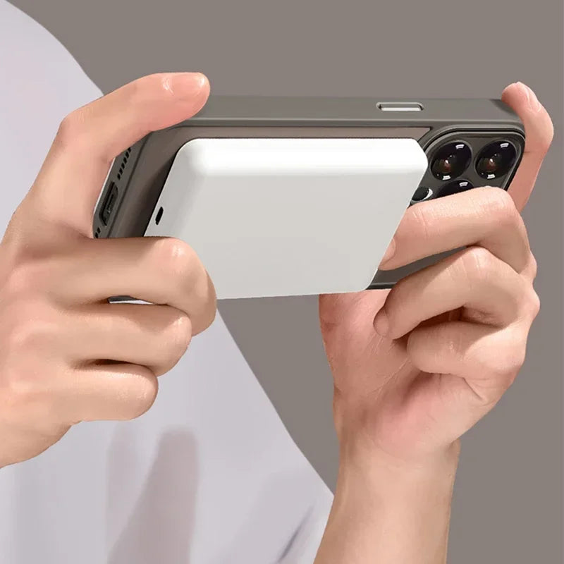 Close-up of a matte black phone case, emphasizing shock-absorbing corners and MagSafe for iPhone.