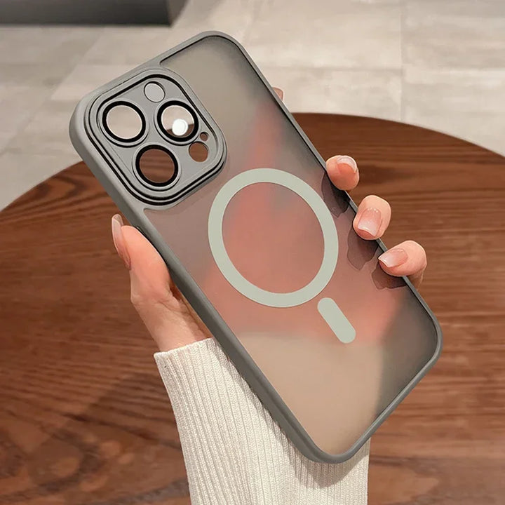 Twin pack of shockproof matte magnetic iPhone cases, promoting buy one get one free offer.