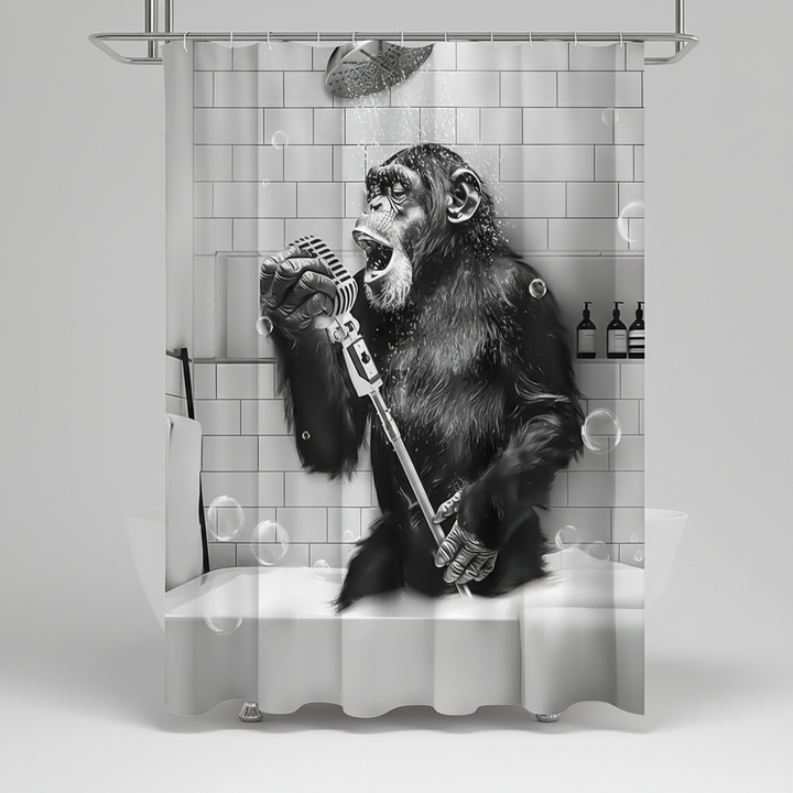 Novelty monkey shower curtain for bathroom, black and white design, water repellent fabric, unique home decor