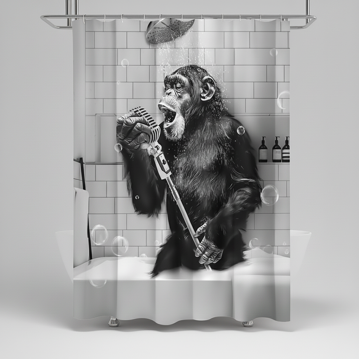 Bathroom decor: black and white monkey shower curtain, water repellent and humorous design, novelty item
