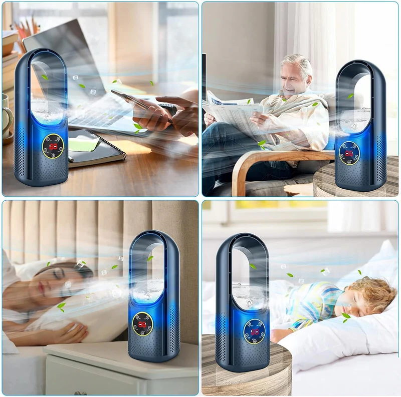 Quiet operation bladeless fan, personal cooling solution for desk and home office.