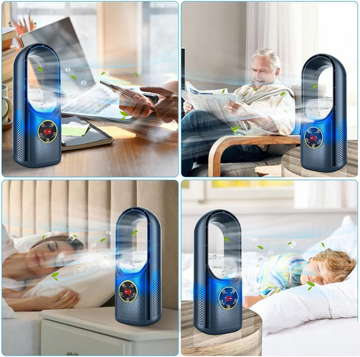 Quiet operation bladeless fan, personal cooling solution for desk and home office.