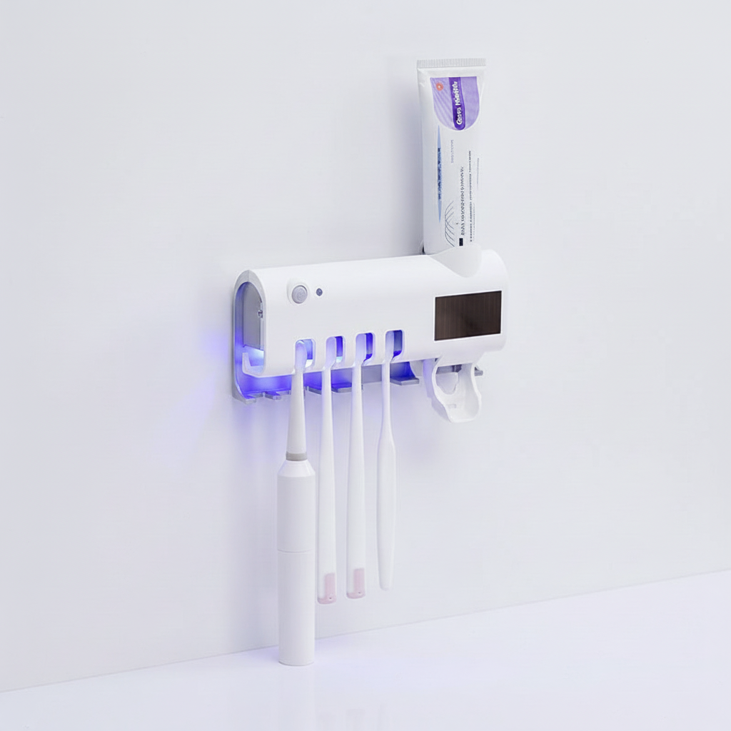 UV toothbrush sanitizer with solar power, PureSterra, ensuring dental health & oral care.