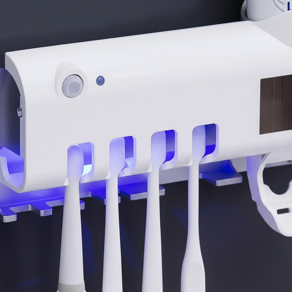 Bathroom hygiene solution: PureSterra silent UV toothbrush sterilizer for family dental care.