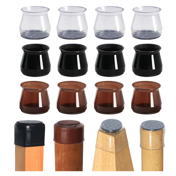 Silicone chair leg floor protectors for scratch-free hardwood floors and quiet furniture gliding.