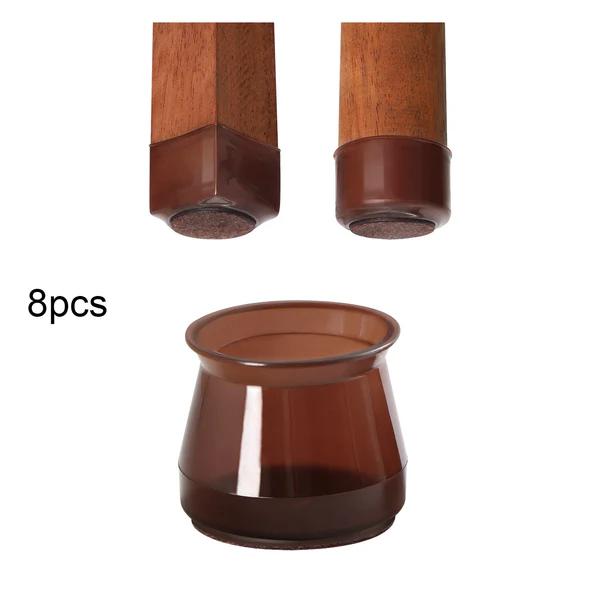 Easy-install silicone furniture pads protect floors from chair legs, ensuring quiet, scratch-free movement.