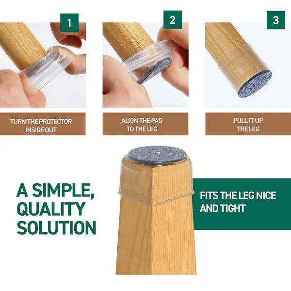 8-pack clear silicone chair leg covers provide effective anti-scratch and silent movement on any floor.
