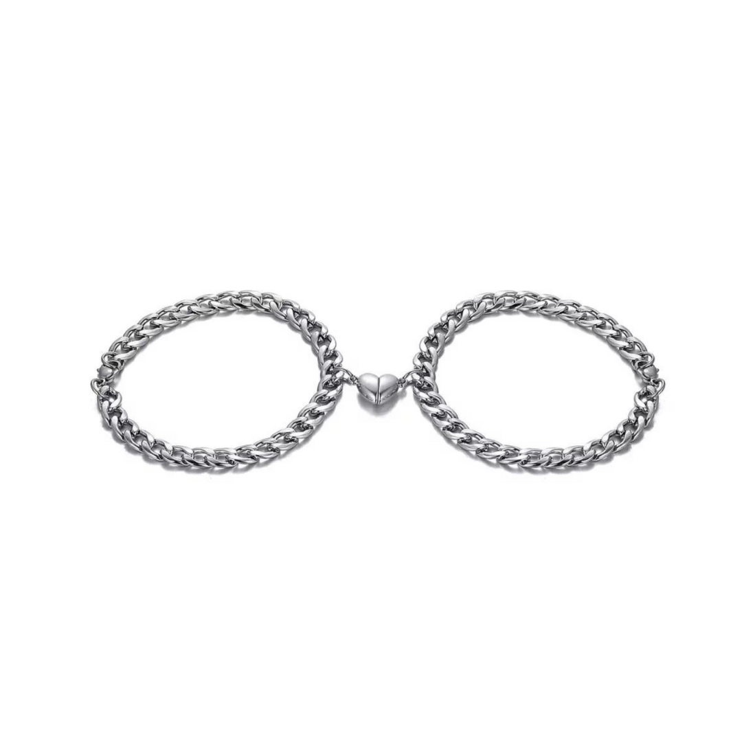 Silver and gold heart bracelet set, Liora, delicate and adjustable for women's fashion
