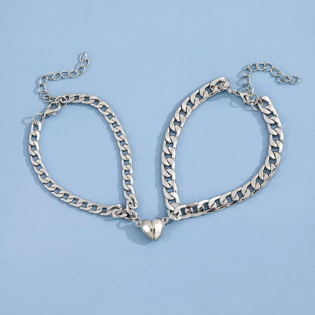 Women's heart bracelet set by Liora, featuring silver and gold tones, perfect symbolic jewelry gift