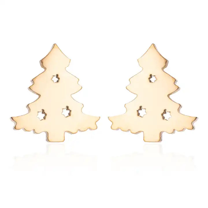 Gold-tone reindeer stud earrings, charming women's festive Christmas jewelry gift.