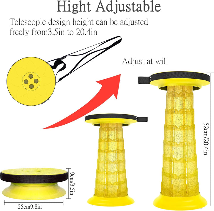 Unisex adjustable height folding stool from SitMate, expanded to full height, in a park setting