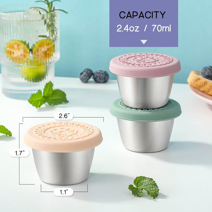 Leakproof sauce cups set: stainless steel food storage for various dressings and dips