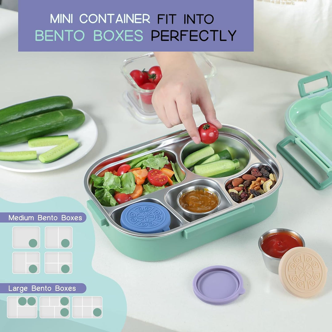 Durable & eco-friendly, 6-pack stainless steel sauce cups, perfect for lunch boxes