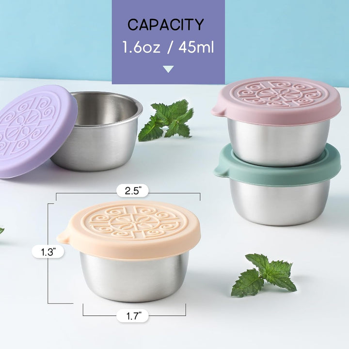 On-the-go sauce containers: 6 reusable stainless steel cups, ideal for packed lunches