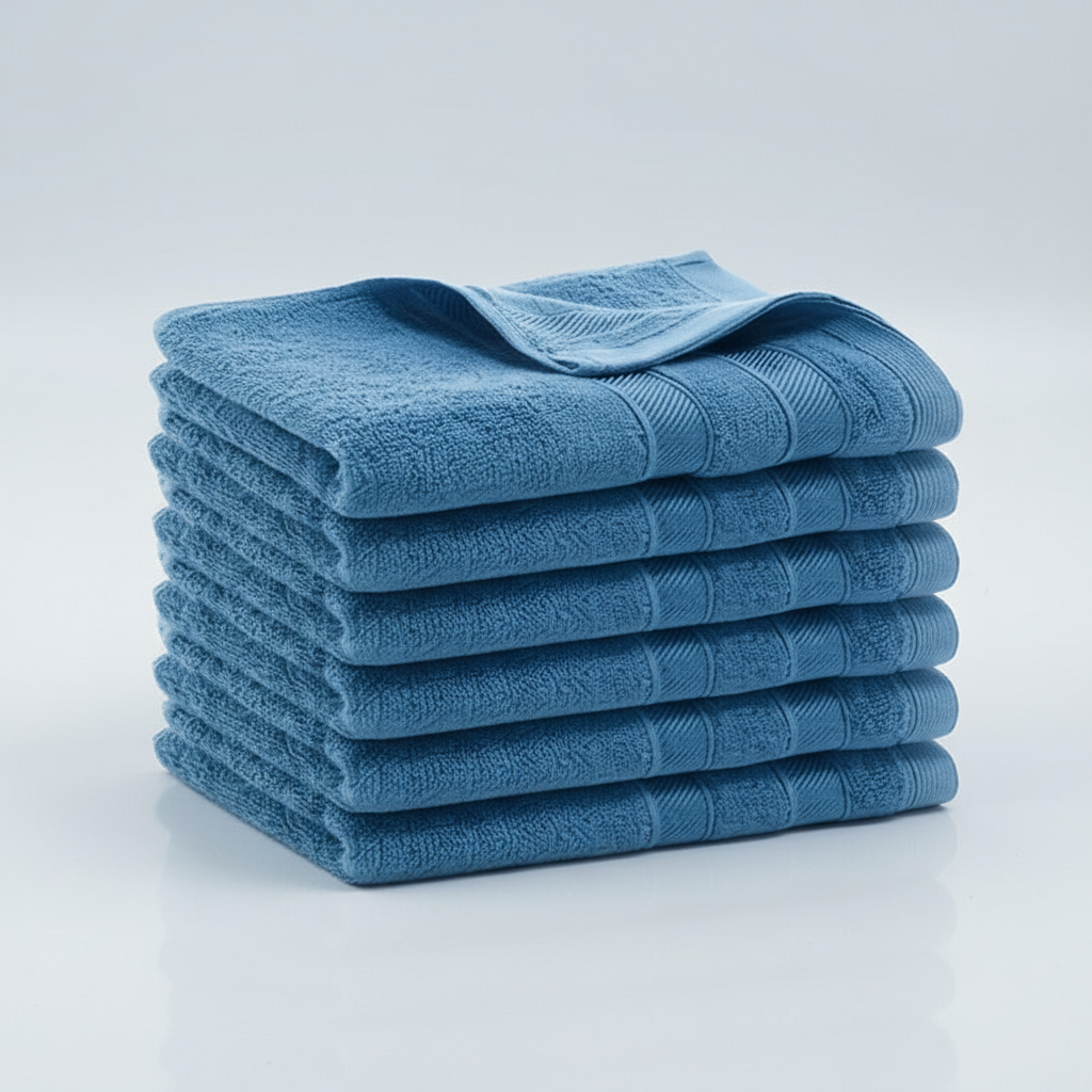 Soft, stripped bamboo fiber towel from a six-piece set, ideal for an eco-friendly bathroom.