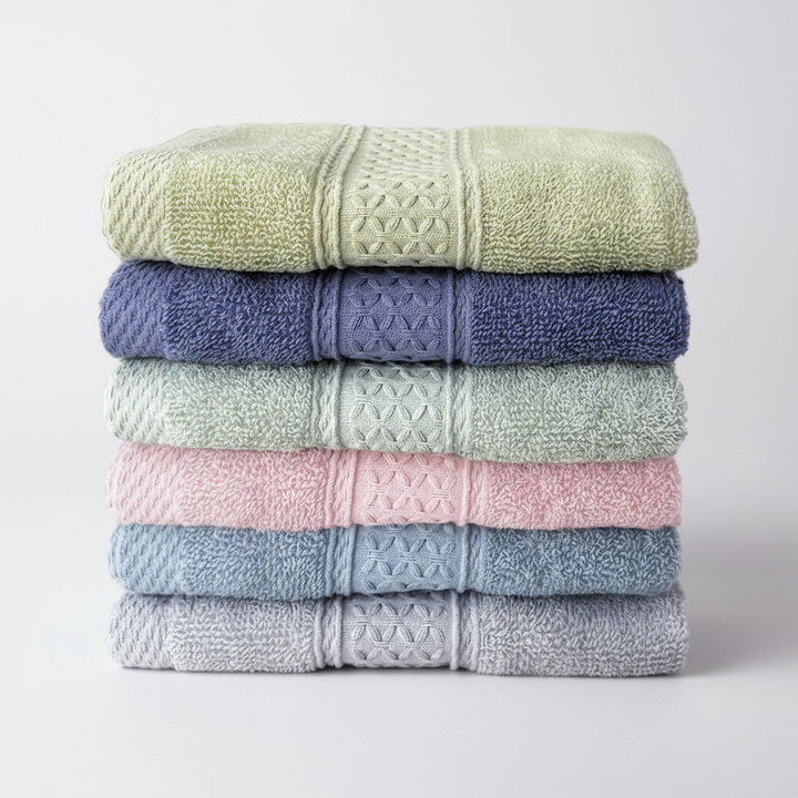 Unisex cotton washcloth set, six pieces for bathroom essentials, easy care towels