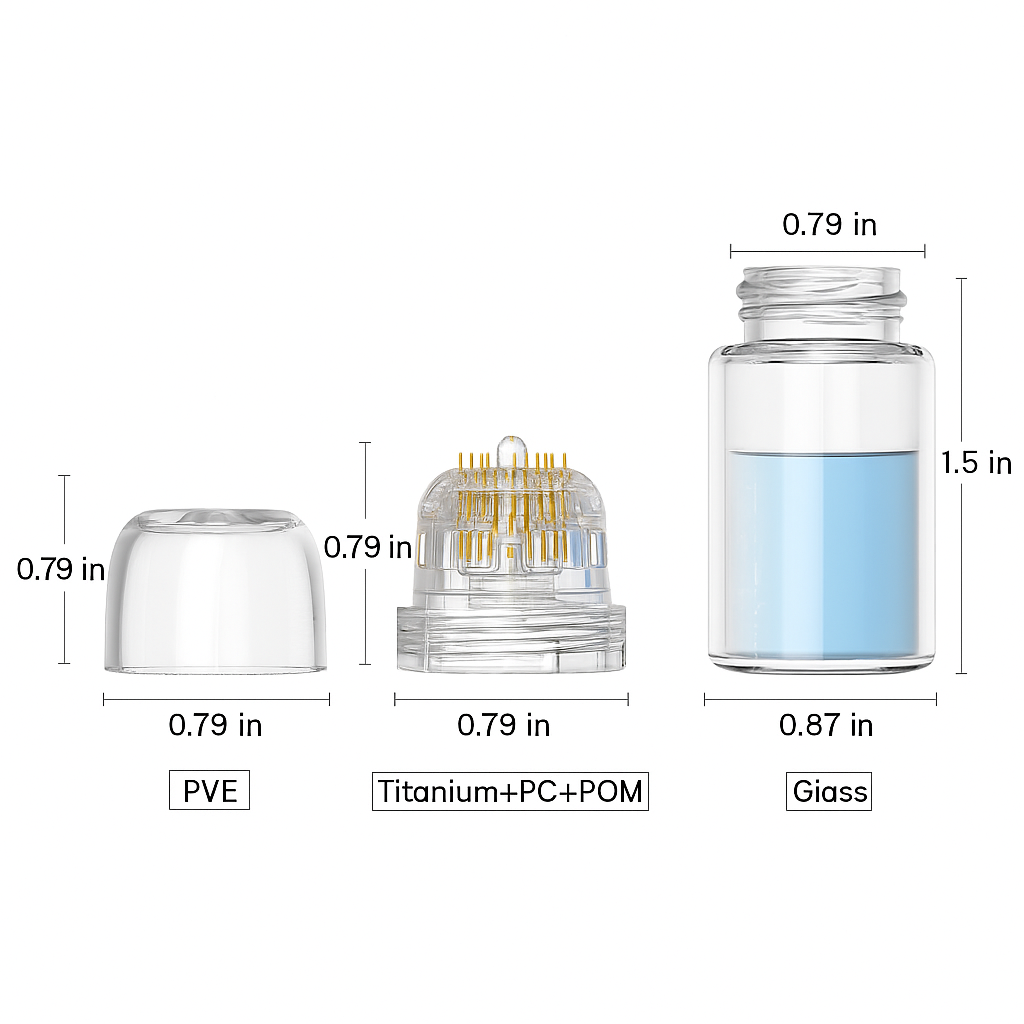 SkinGlow Microneedling Derma Stamp shown with serum, enhancing skin texture & radiant glow.