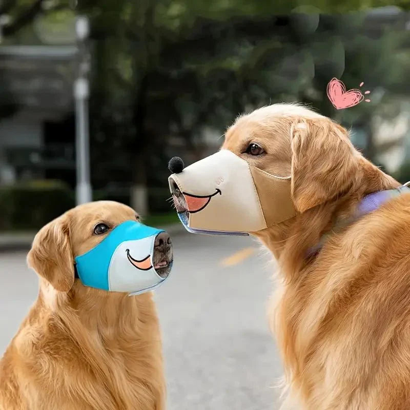 Sky blue dog muzzle with cute cartoon design, ideal for training & safety. Comfortable & breathable pet supplies.