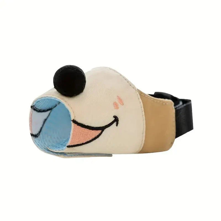 Safe & breathable light brown cartoon dog muzzle, perfect for dog training and walks. Adjustable and comfortable.