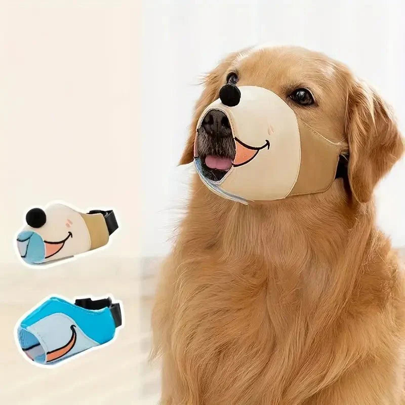 Cartoon dog muzzle in sky blue, designed for effective & safe dog training. Adjustable & breathable for comfort.