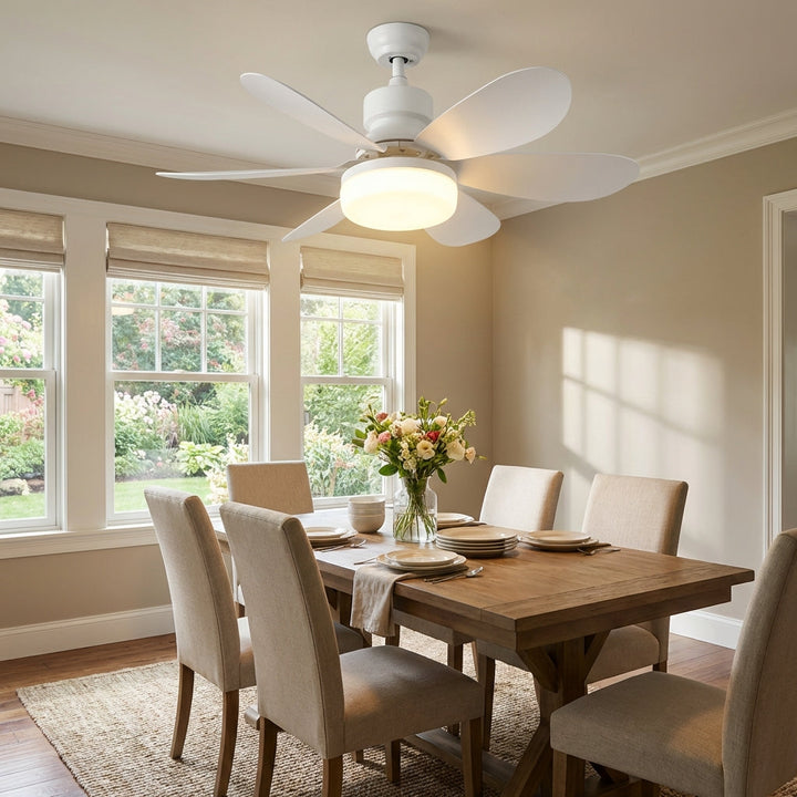 SkyeLight smart LED ceiling fan with remote control, modern design for home improvement