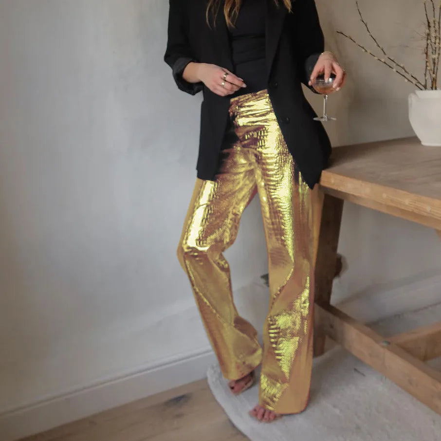 Stylish women's sleek pants, comfortable slim fit. Modern and versatile for any fashion-forward evening look.