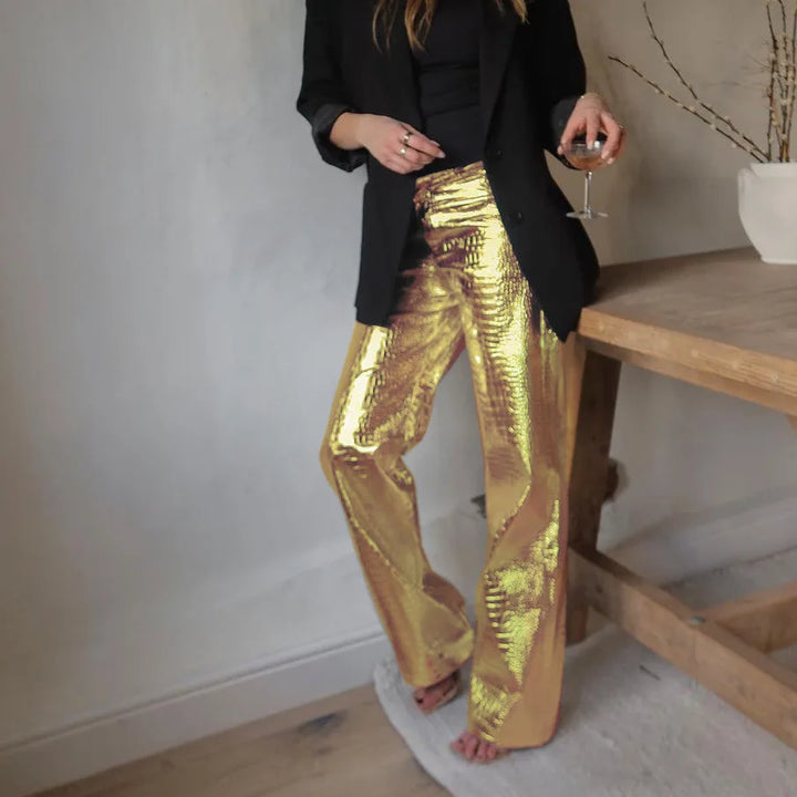 Stylish women's sleek pants, comfortable slim fit. Modern and versatile for any fashion-forward evening look.